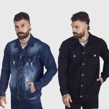 Imagem de Kit 2 Blusas Jeans Masculina Preta Black e Azul Used Casaco-Masculino