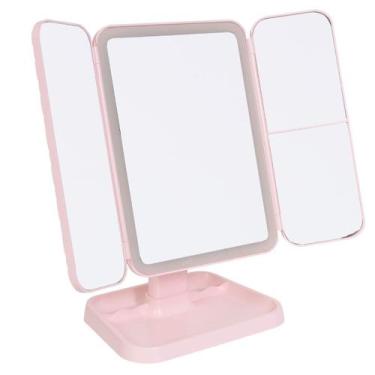 Imagem de Espelho Triplo Camarim Dobrável Touch com Luz LED - Tesla Store, Rosa