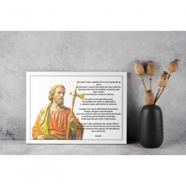 Imagem de Quadro Religioso Oração de São Judas Tadeu ao Trabalho em Vinil 30 X 40 Branco com Vidro Center Molduras