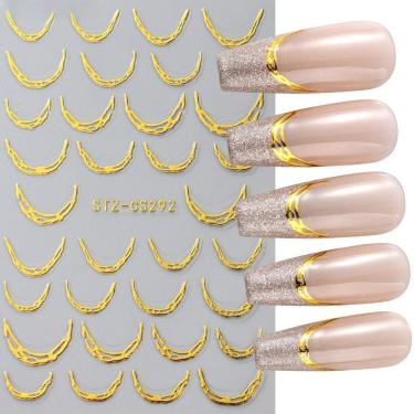 Imagem de Adesivo de Unhas Stz-C para Decoração Linha Francesa 3D Gradiente Azul Rosa Roxo Verde OEM