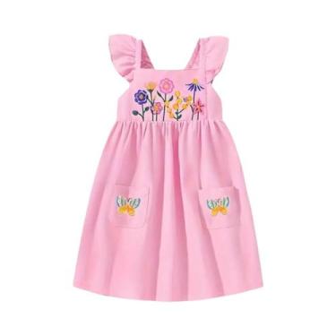Imagem de Vestido De Verão Rosa Para Meninas Sem Mangas Com Babados Nos Ombros B