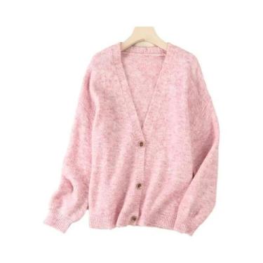 Imagem de Cardigã Feminino De Lã Com Mistura De Cashmere, Decote Em V, Macio E Q