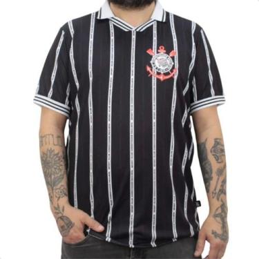 Imagem de Camisa Corinthians Polo Plus Size Masculina Listrada 10, 50, Preto, Ma