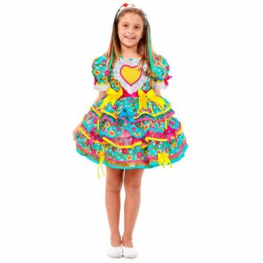 Imagem de Vestido Junino Infantil Super Luxo Floral Verde e Amarelo - Fantasias 