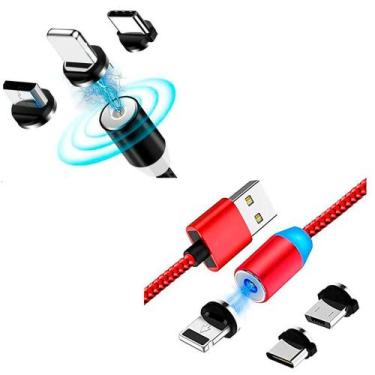 Imagem de Cabo Magnético 3 em 1 Iphone Tipo C Micro Usb Carregador Preto e Verme