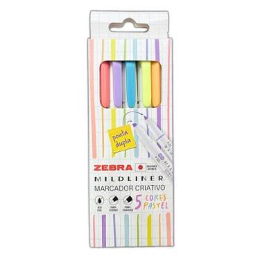 Imagem de Marca Texto Mildliner Ponta Dupla Zebra com 5 Cores Pastel