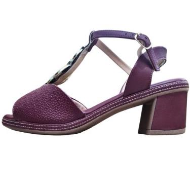 Imagem de Sandalia Feminina Piccadilly Pedraria Salto Medio Conforto, Vinho, Beg