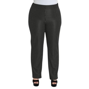 Imagem de Calça Feminina Social Risca De Giz Cintura Alta Com Elastico - Marguer