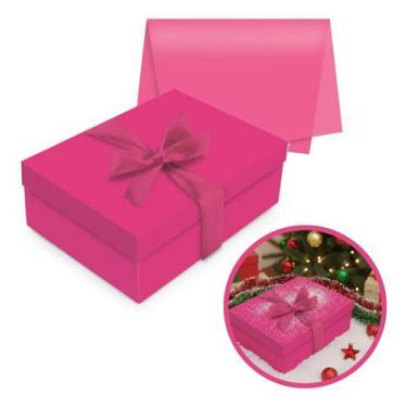 Imagem de Kit Presente Caixa Média 35x25cm Rosa Seda Fita Laço Rosa - cromus