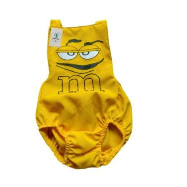 Imagem de Jardineira Romper M&M Amarelo Tamanho G para Bebê
