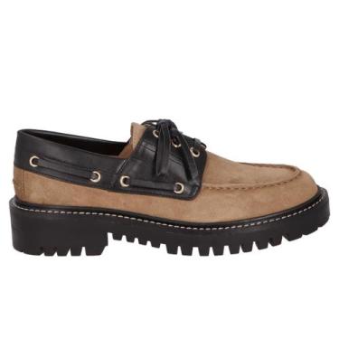 Imagem de Mocassim Luiza Barcelos Feminino Tratorado Fendi Preto Couro Camurça, 