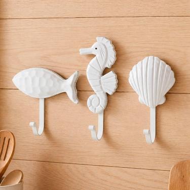Imagem de Porta Toalha de Parede Decorativo Kit Cabideiro 3 Peças Estilo Praiano Branco para Casa e Banheiro