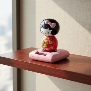 Imagem de Boneca Decorativa Solar Japonesa Kokeshi Gueixa Que Balança Cabeça Vermelho Dantas