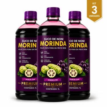Imagem de Kit 3 Garrafas Suco De Noni Natural 1 Litro Produto Lacrado - morinda