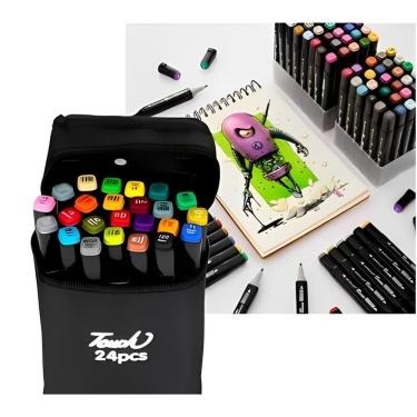 Imagem de Super Kit Canetinhas Profissional Ponta Dupla 24 pcs 1°linha