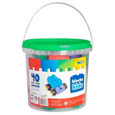 Imagem de Balde Blocks Kids 40 Peças Verde - Map Toy