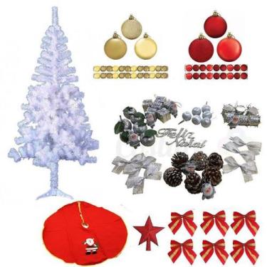 Imagem de Árvore De Natal Branca 1,80m 320 Galhos Decorada Com 87 Itens Enfeites