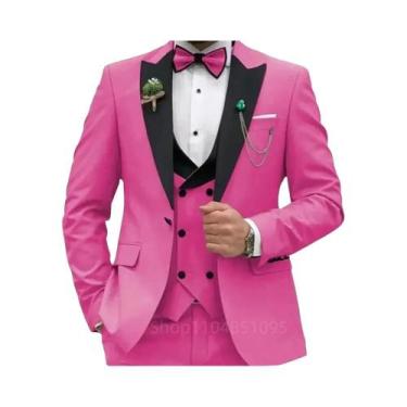 Imagem de Terno Slim Fit Rosa Vermelho 3 Peças Masculino: Blazer Transpassado, C