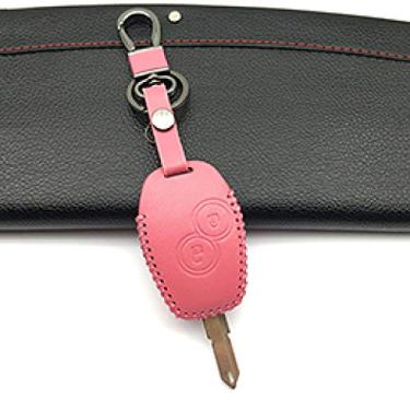 Imagem de WSWJDW Porta-chaves em couro Estojo para chaves de carro Capa de porta-chaves com anel Bolsa para chaves, adequado para Renault Clio Scenic Megane Duster Sandero Koleos Captur Twingo, rosa