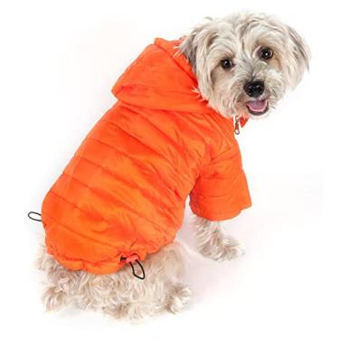 Imagem de Jaqueta Pet Life"Sporty Avalanche" leve e ajustável, isolada, dobrável, para viagem, com capuz embutido, grande, laranja