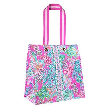Imagem de Lilly Pulitzer Pink Market Shopper Bag, Reusable Grocery Tote with Comfortable Shoulder Straps, Seaing Things