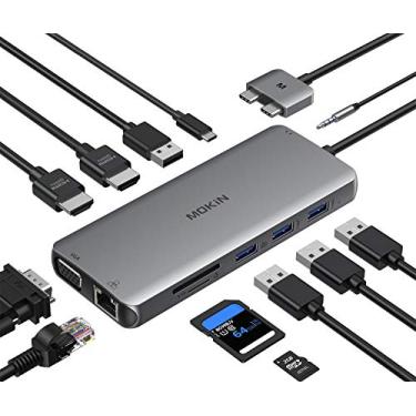 Imagem de Adaptador HDMI para MacBook Pro para monitor duplo, adaptadores USB C 12 em 1 para MacBook Pro Air Mac HDMI Dock Dongle Dual USB C para Dual HDMI VGA Ethernet AUX 4USB SD/TF100W PD