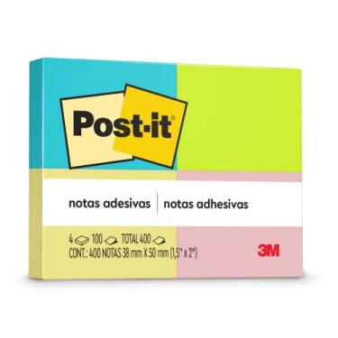 Imagem de Post-it, 3M, Blocos de Notas Adesivas Neon 4 cores - 4 Blocos de 38 mm x 50 mm - 100 folhas cada Varieda