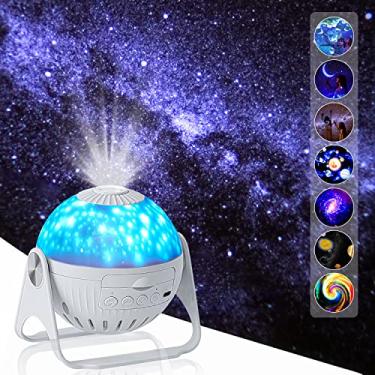 Imagem de Projetor Star Planetarium, projetor Galaxy 7 em 1, luz noturna infantil com nebulosa e nuvem de lua, lâmpada de projetor de estrela focável giratória de 360° para decoração de quarto de crianças pequenas/teto/sala de jogos/festa/bar