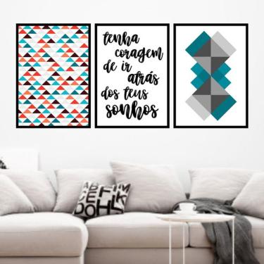 Imagem de Kit 3 Quadros Decorativos Geométrico Tenha Coragem