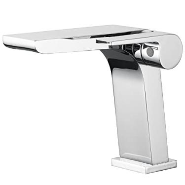 Imagem de Bico Cachoeira Montado na Bancada do Banheiro Cinza Torneira de Lavatório Preto Cromado Torneira do Banheiro Mistura Quente e Frio Buraco Único Guindaste, Cromo