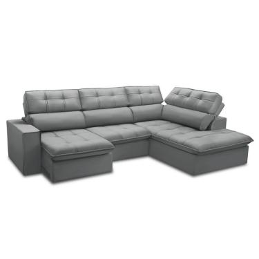 Imagem de Sofá 3 Lugares Retrátil e Reclinável Arezzo com Chaise Direito Veludo Prata