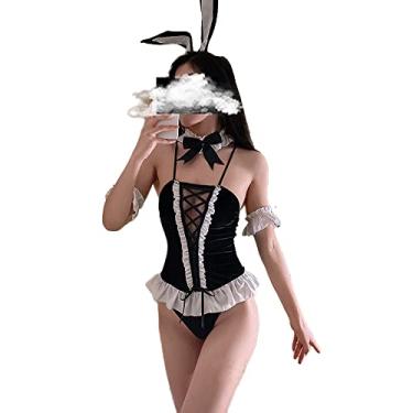 Imagem de Temptshow Ladies Bunny Lingerie Cosplay Costume Anime Sexy Bunny Girl Bodysuit with Bunny Ears (Black1)