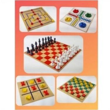 Jogo de Mesa 6x1 Madeira mdf - Damas, Trilha, Xadrez no Shoptime