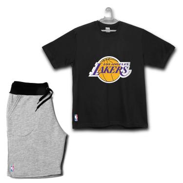 Imagem de Kit Camiseta e Bermuda Short Moletom Los Angeles Lakers