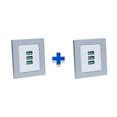 Imagem de Kit 2 Espelhos de Tomadas Duplo Reto com 3 Usb 5.2A COR:CINZA