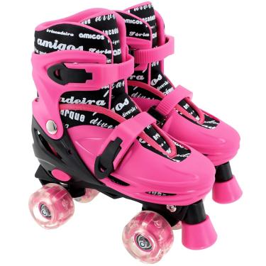 Imagem de Patins Infantil Quad Roller 4 Rodas Com Luz Ajustável Rosa - Samba Toys