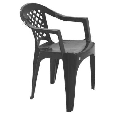 Imagem de Cadeira Plastica Monobloco Com Bracos Iguape Preta - Tramontina