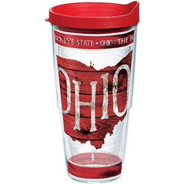 Imagem de Tervis Copo isolado Ohio Outline com envoltório e tampa vermelha, 680 g, transparente