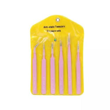 Imagem de Kit pinça com 6 peças Ótima Para Artesanato , eletrônico , relógios strass antiestatico rosa