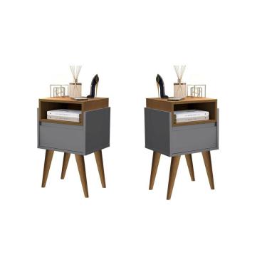 Imagem de Kit 2 Mesas de Cabeceira Evora Pés Palito Onix / Nature - JM Casa dos Moveis