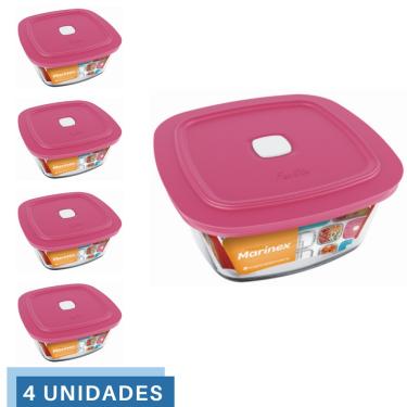 Imagem de 4 Potes Vidro Facilita Quadrado Marmita 500Ml Marinex