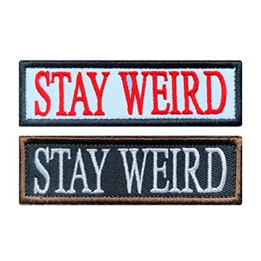 Imagem de Antrix 2 peças de patch engraçado Stay Weird bordado gancho e emblema em loop aplique para motociclista motocicleta bonés uniformes (Stay Weird)