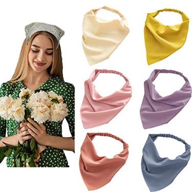 Imagem de 6 peças de lenço de cabelo bandanas com laços de cabelo cachecol, lenço de cabeça liso de chiffon com grampos de cabelo para mulheres e meninas