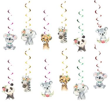 Imagem de Fenghu 12 peças menina selvagem um redemoinhos pendurados decoração de serpentinas de teto, para decoração de festa de aniversário animal safári da selva suprimentos para chá de bebê