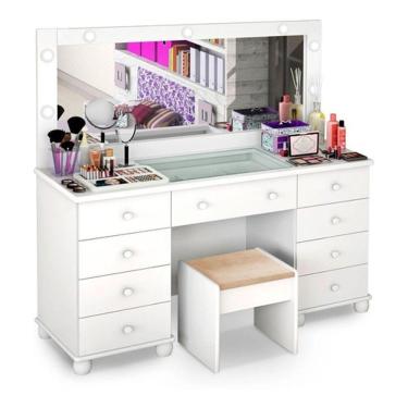 Imagem de Penteadeira Camarim 9 Gavetas Luxo Com Leds + Banqueta Luxo