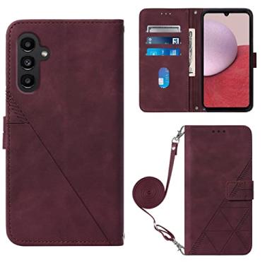 Imagem de Capas de telefone em relevo de negócios Samsung Galaxy A14 A 14 5G Capa de couro slots de cartão de luxo clipe de carteira à prova de choque capa de telefone Samsung A14 5G capas (vinho, Samsung A14 5G)