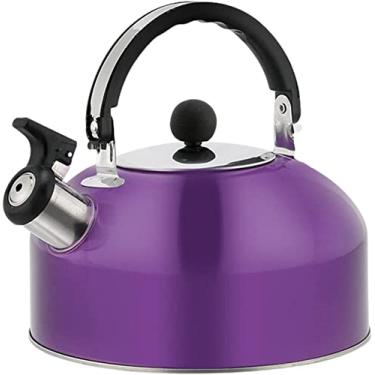 Imagem de REJOON Chaleira de chá com apito | Bule de chá de 1,8 litros para fogão | Chaleira de aço inoxidável para acampamento | Bule de chá de qualidade alimentar com alça ergonômica para fogão (cor: proxo)