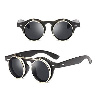 Imagem de Óculos de sol redondos Steampunk femininos masculinos com lente flip vintage designer retrô feminino óculos de sol UV400, 8, tamanho único