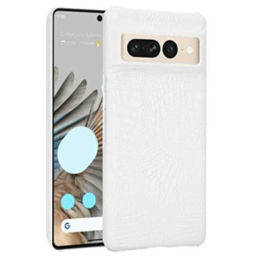 Imagem de YINGDAFENG Capa para Google Pixel 7 Pro, capa de couro PU textura de crocodilo capa traseira macia com proteção de câmera à prova de choque anti-queda capa meio envolta, branca
