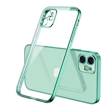 Imagem de Capa transparente de revestimento de luxo para iPhone 11 12 13 14 Pro Max Square Frame Silicone Clear Back Cover Case, verde, para iPhone 14 Plus